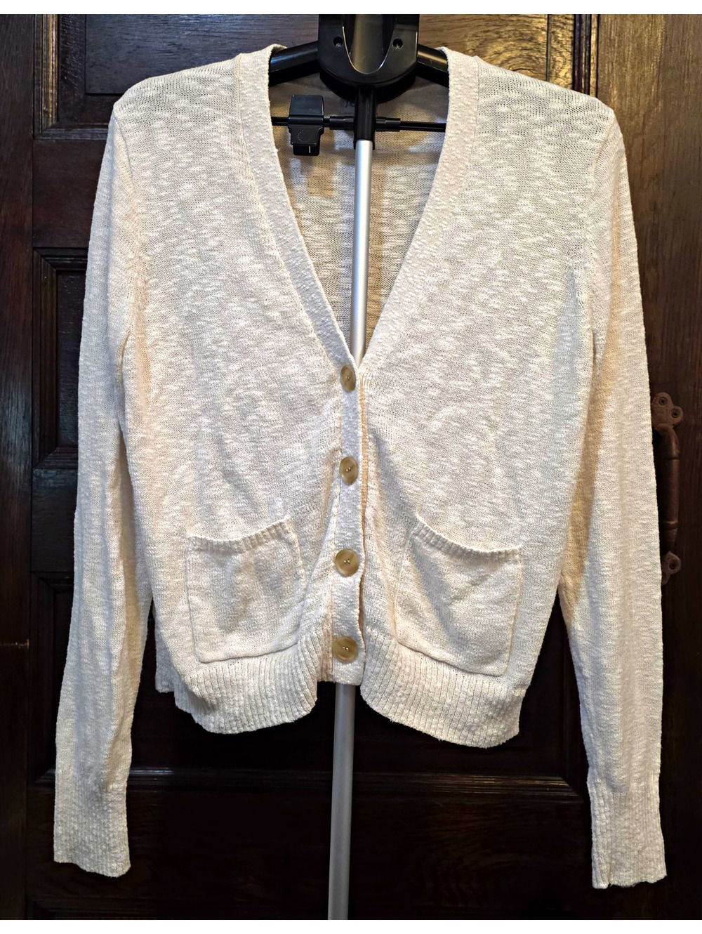 J.CREW Women's Ivory Recycled Cotton Knit V-Neck Cardigan L